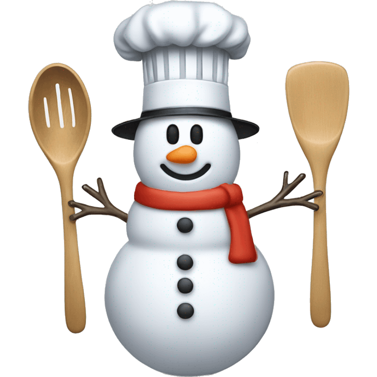 snowman with chefs hat and kitchen utensil emoji