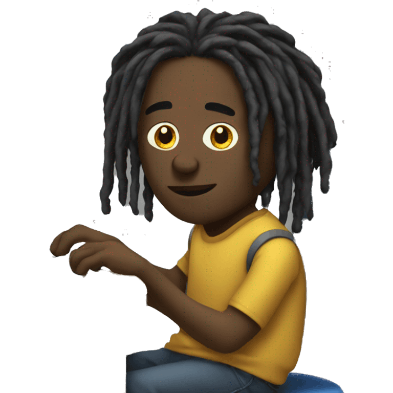 Black guy with dreads sitting down on chair playing on computer  emoji