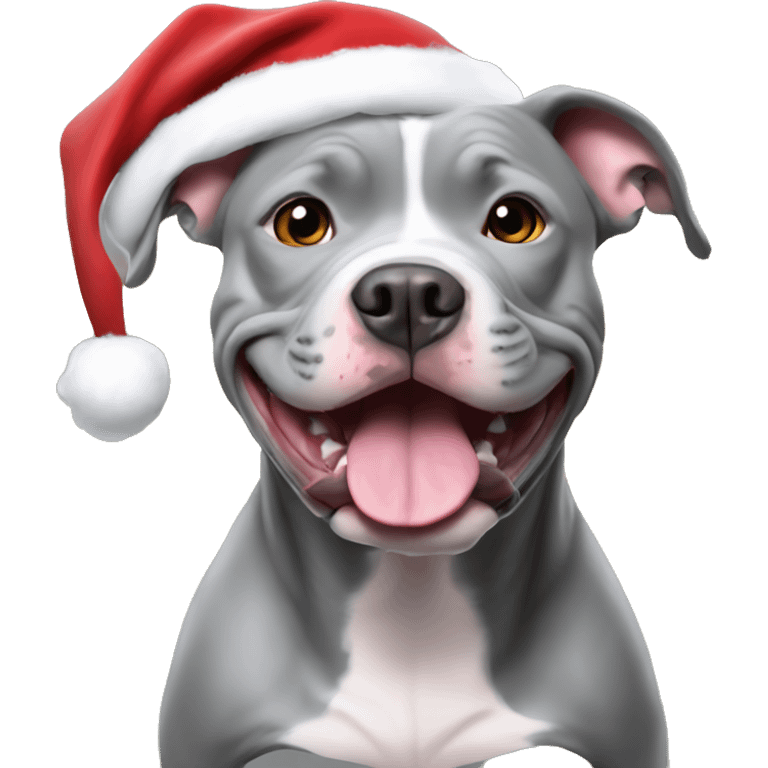 All Grey Pitbull with Santa Hat emoji