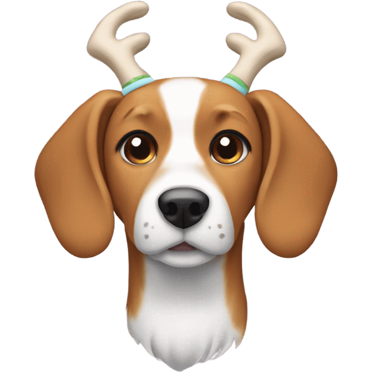 Beagle dog with a headband in the shape of deer antlers emoji