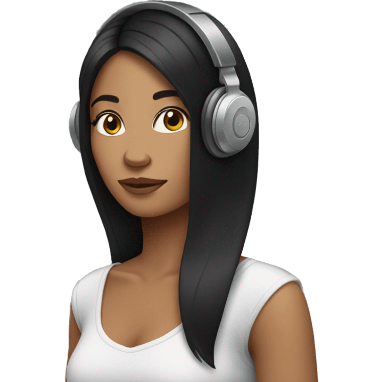 Woman with long black hair wearing headphones emoji