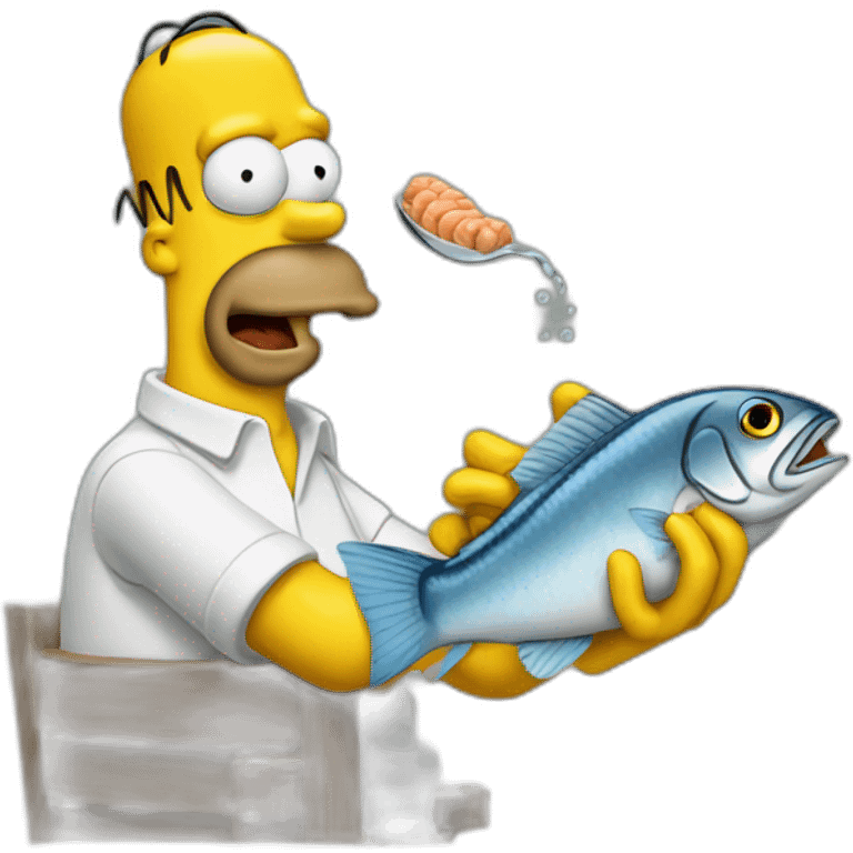 Homer simpsom eats a fish emoji