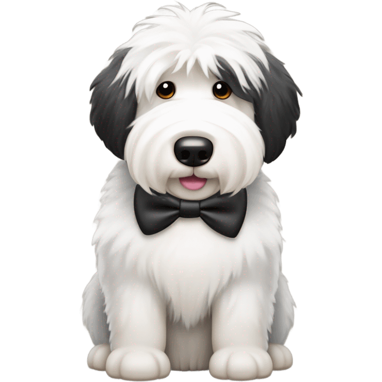 Half black half white old English sheepdog wearing a bow tie  emoji