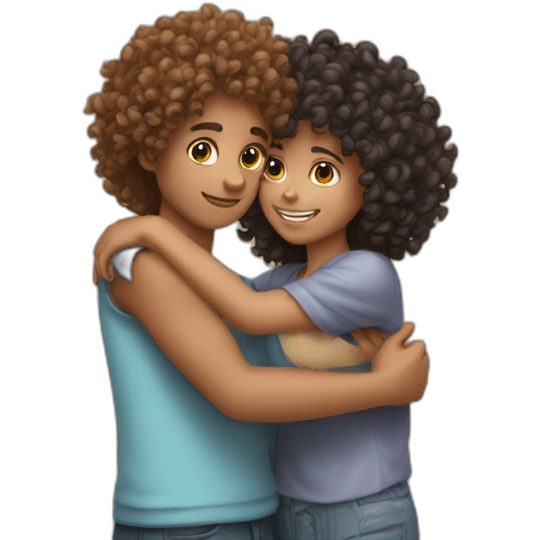 A curly hair boy hugging a girl emoji