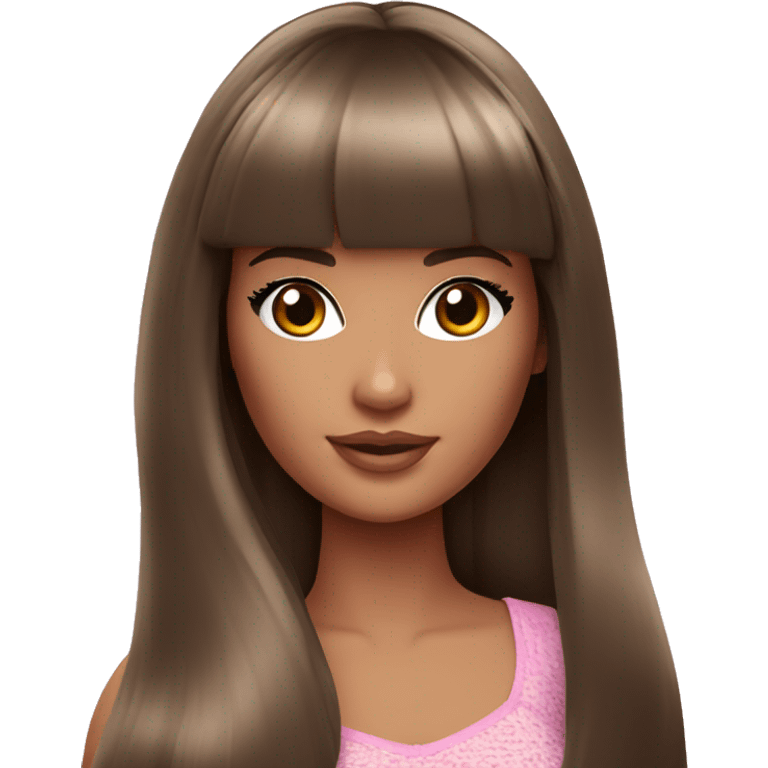 Beautiful Barbie brunette with bangs long hair  emoji