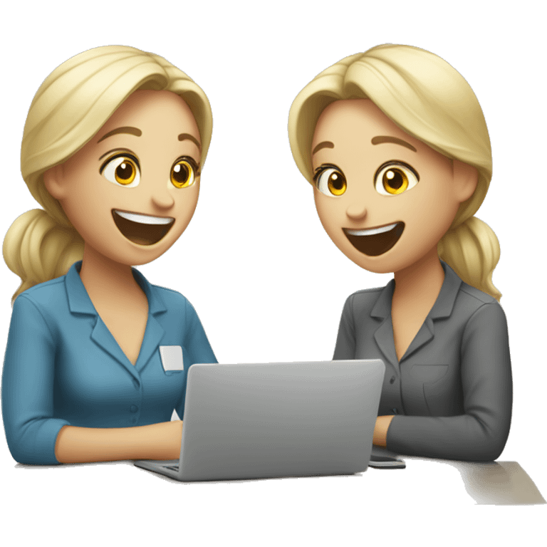 Two Caucasian girls laughing at work emoji