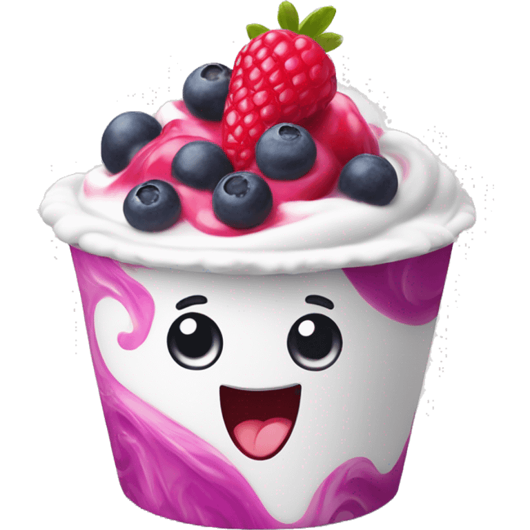 frozen yogurt with berries swirled in a white cup emoji