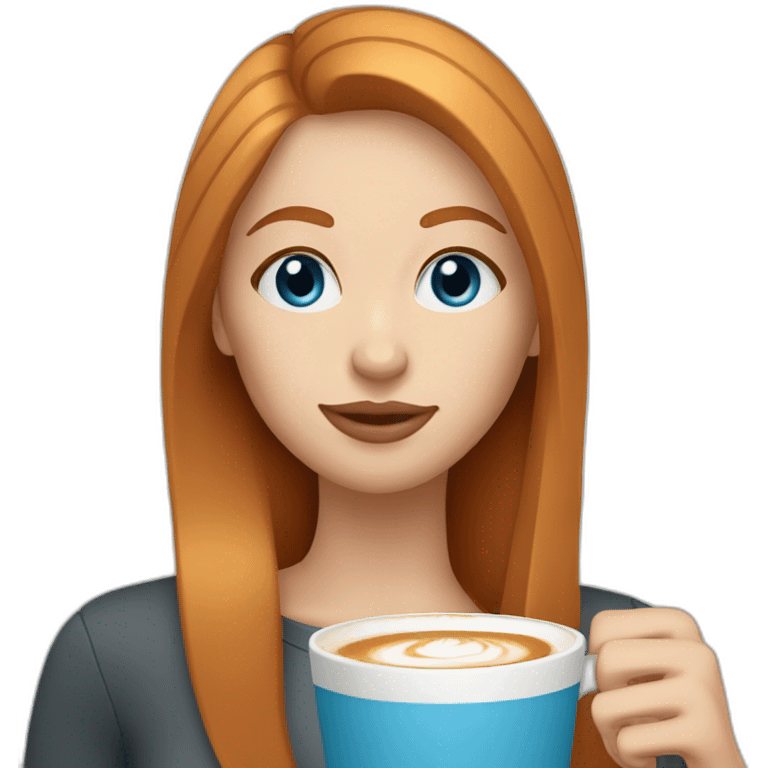 Ginger straight hair and blue eyes woman drinking a latte  emoji