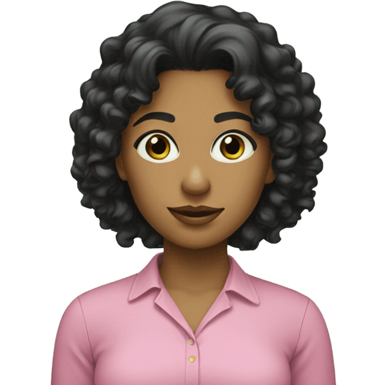 Female young lady with long black curly hair in pink and green shirt emoji