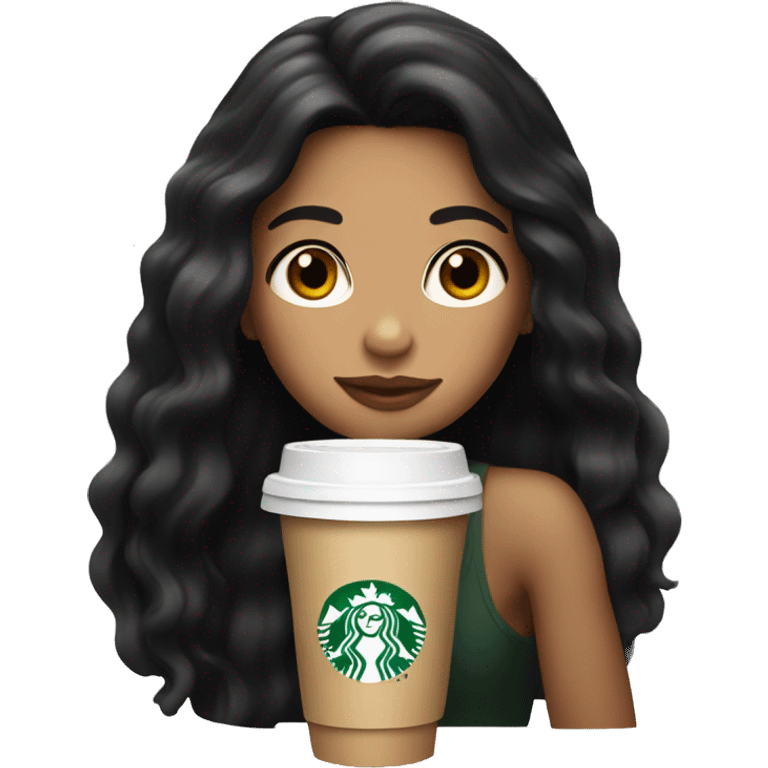 beautiful Puerto Rican girl with long black hair drinking starbucks  emoji