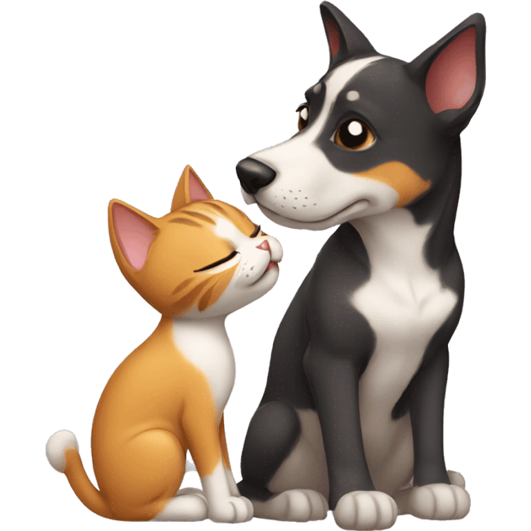 A cat kissing each other with a dog emoji