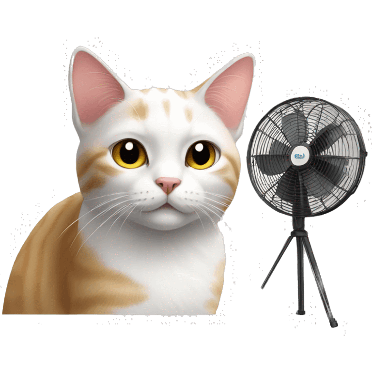 cat in front of a fan emoji