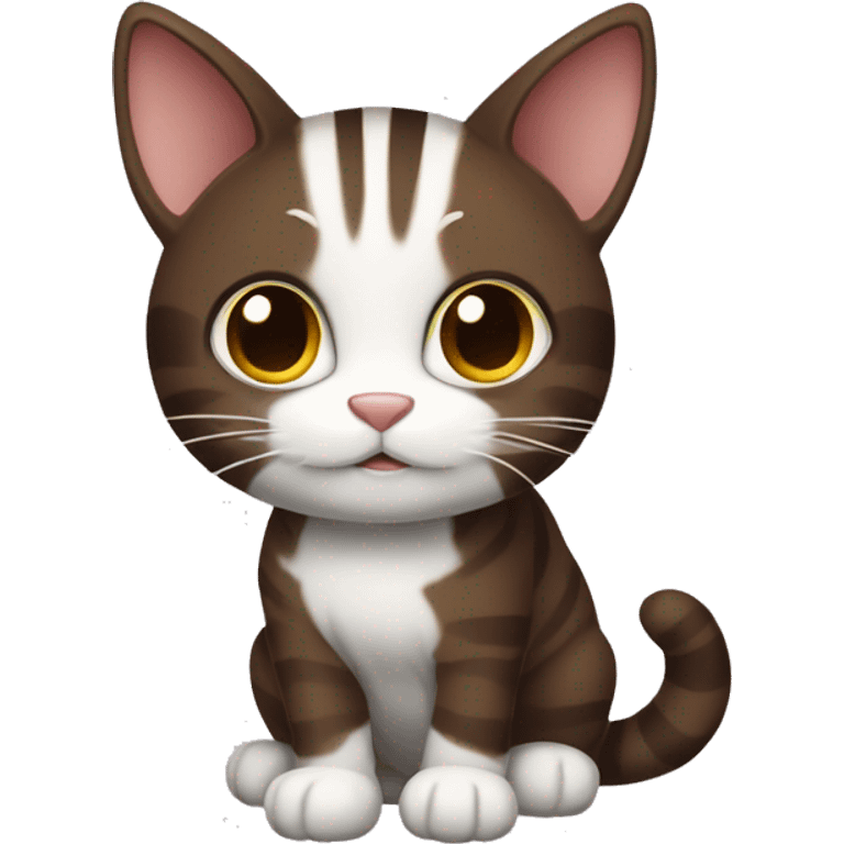 Striped dark brown cat with white paws emoji