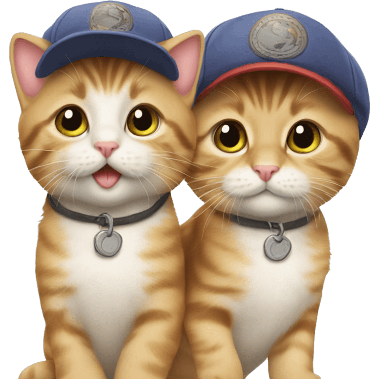 Two kitties in caps emoji