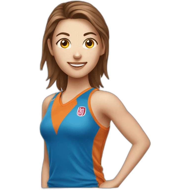 caucasian female netballer with brown hair and ball emoji