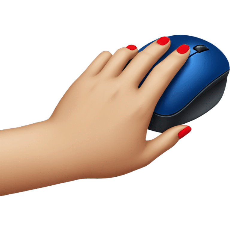 a finger with a red manicure presses a dark blue computer mouse emoji