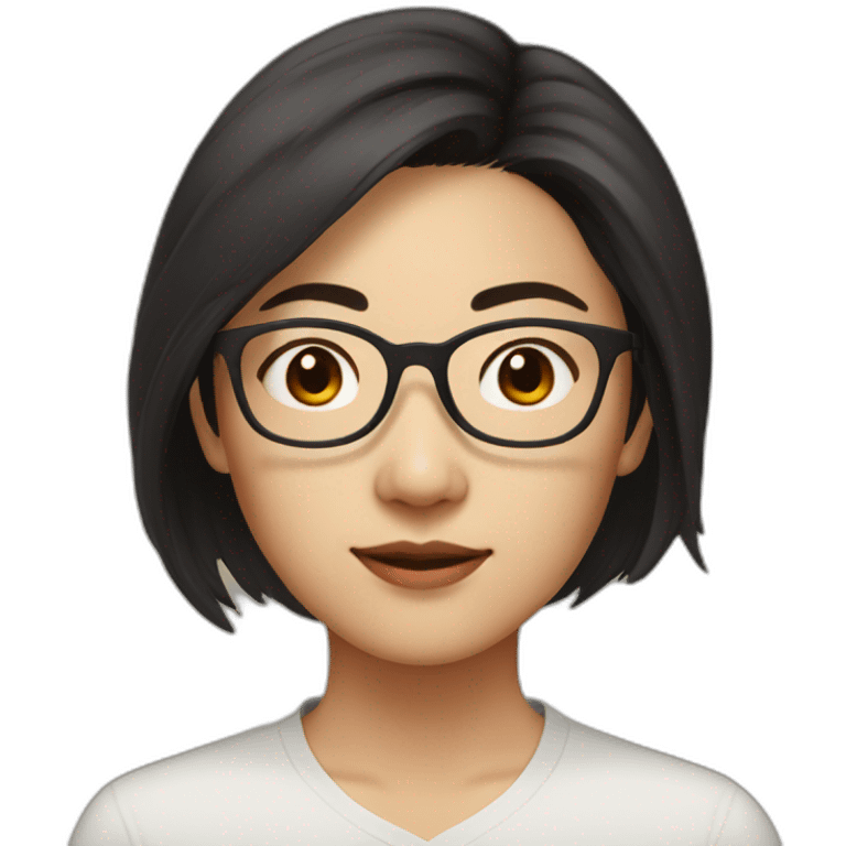 29 year old asian woman with short length dark hair and brown glasses emoji