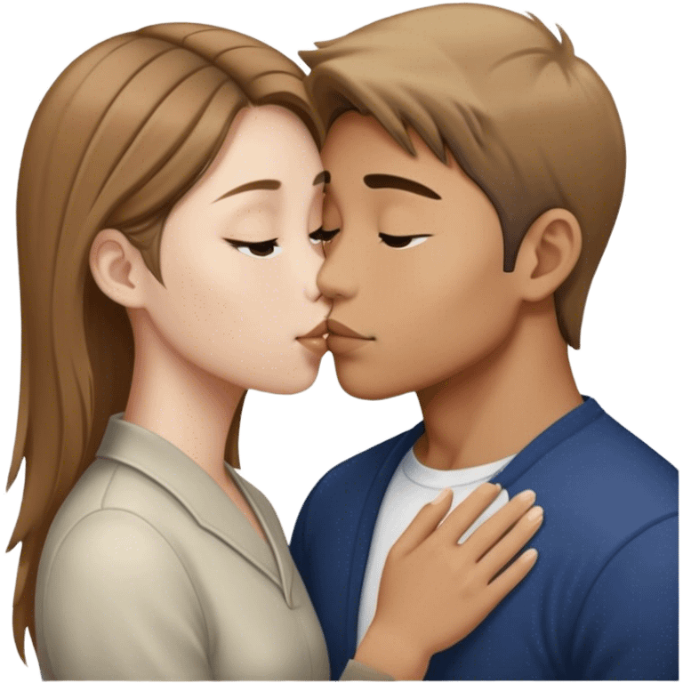 Light brown haired Asian man kissing white light brown haired girl emoji