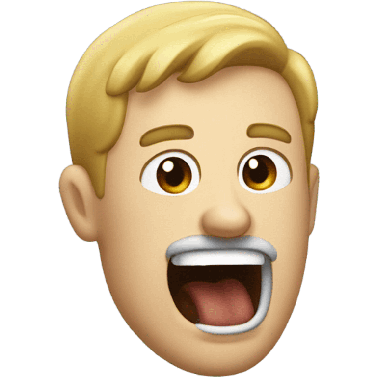 White guy with small patchy mustache screaming with a hammer coming at him emoji