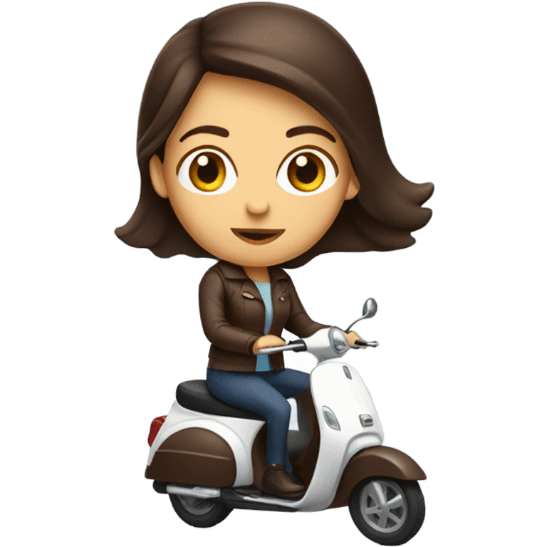 Blue eyes woman with chocolate hair on scooter emoji