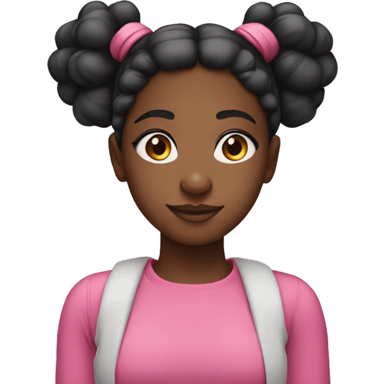 Pretty black girl with two buns and a pink shirt emoji