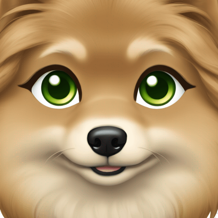 Beautiful girl brown hair light skin green eyes plump lips with Black and tan Pomeranian  emoji