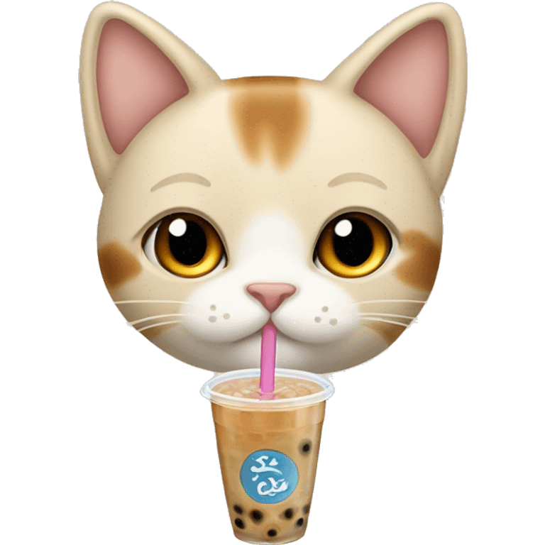 beige cat with a brown ear, whose body is a glass of bubble tea. It also has to be a stripe from head. Only one object in image.  emoji