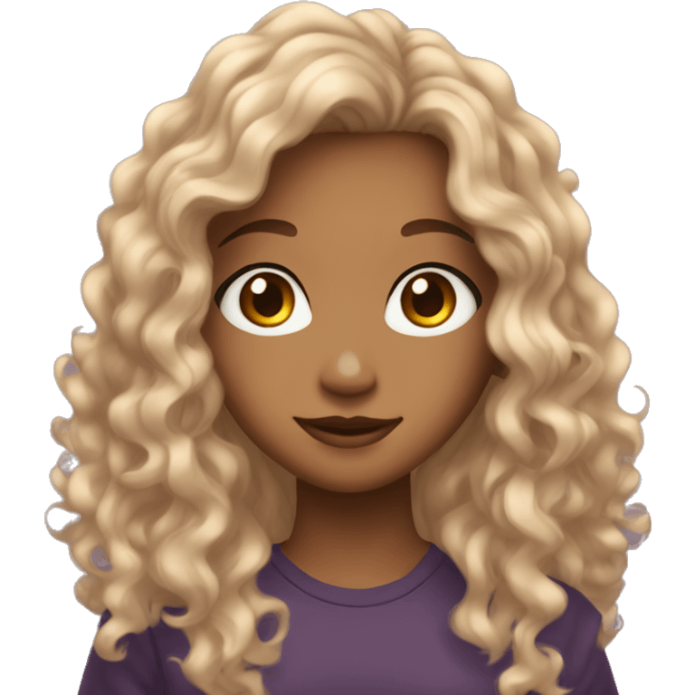 brown teen girl with long curly hair, brown eyes, waving to the camera emoji