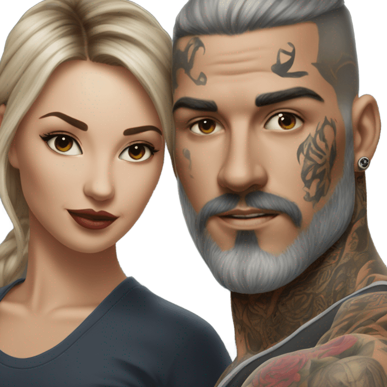 Hyper Realistic beautiful woman pushing a very handsome tattooed man emoji