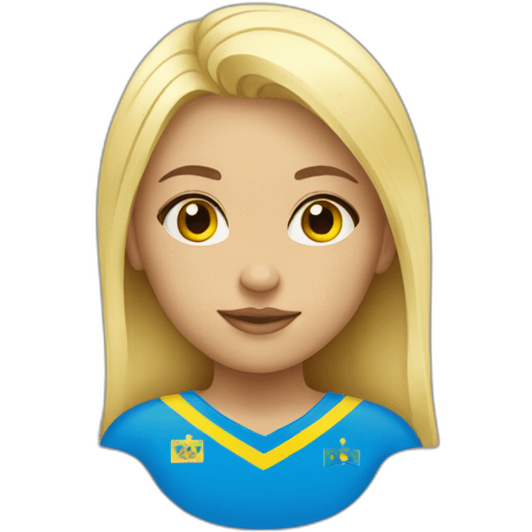 blond girl with Ukraine flag on cheeks emoji