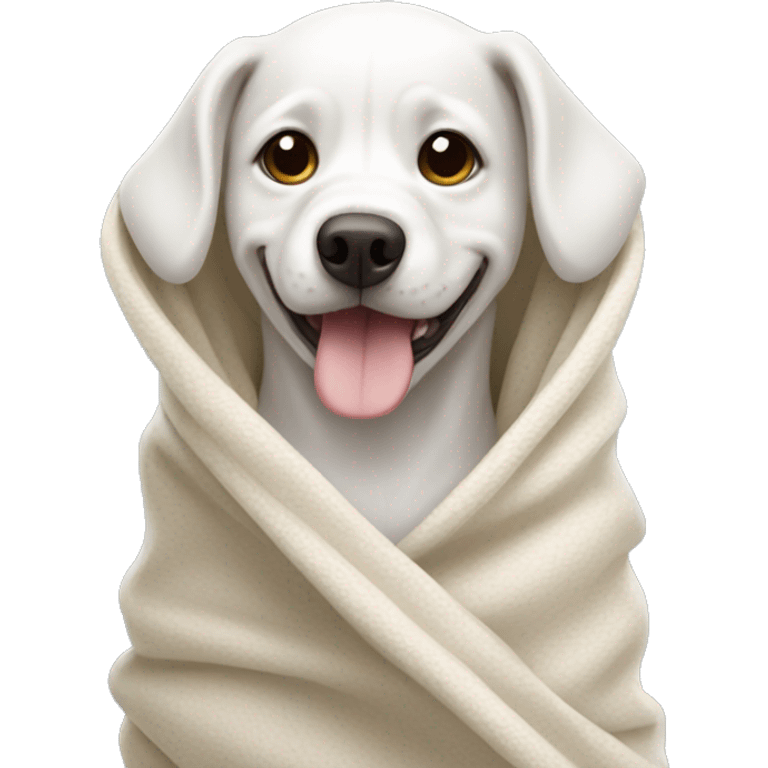 White dog wrapped in a blanket emoji