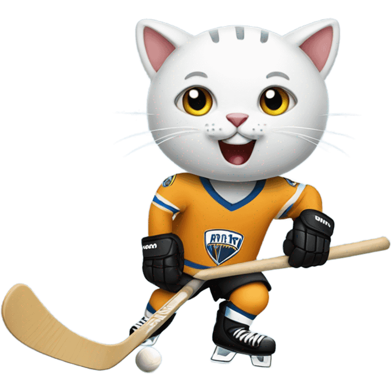 Cat playing hockey emoji