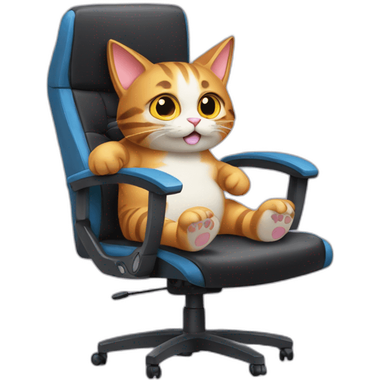 Cat Playing pc game sitting on gaming chair emoji