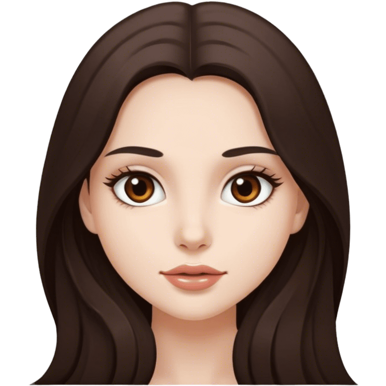 pretty girl, long hair, brown eyes, natural lips, white skin, dark brown hair emoji