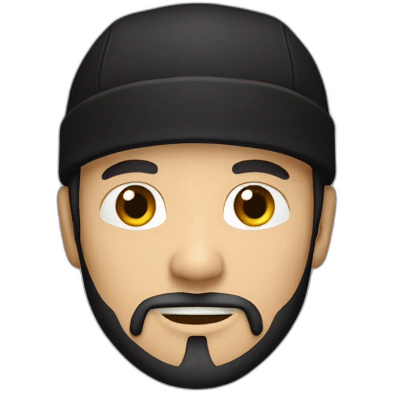 White man with goatee beard, black cap and black hood emoji