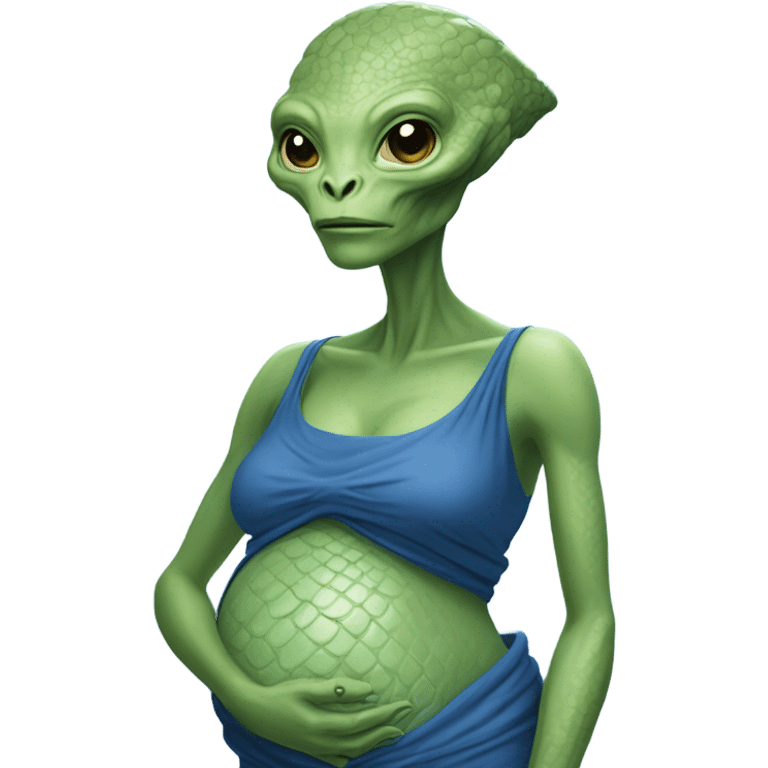 Pregnant Reptilian alien woman, full body in blue dress emoji