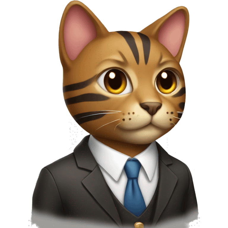 Striped brown cat wearing a suit emoji