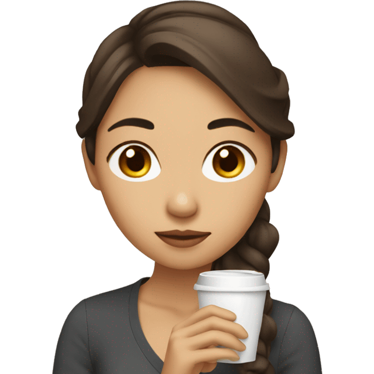 Asian American woman brown hair drinking coffee emoji