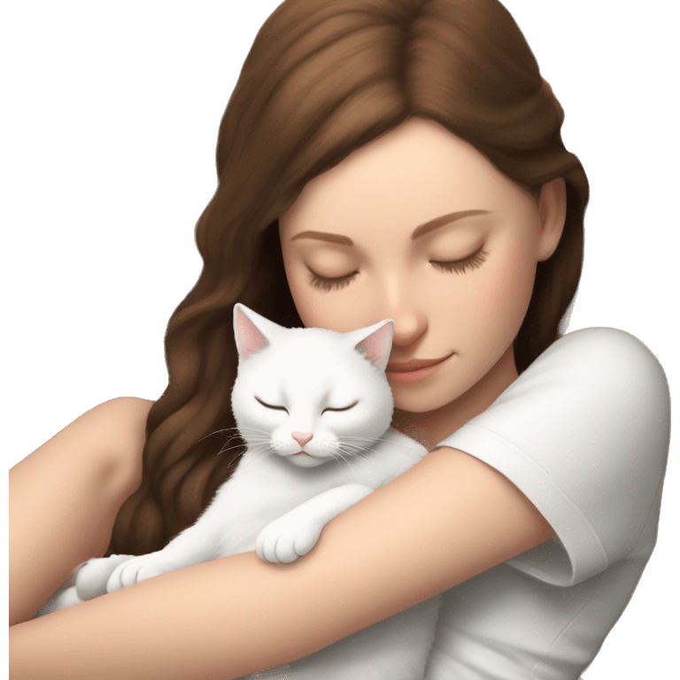 White kitty sleeping on brunette white girl's lap emoji