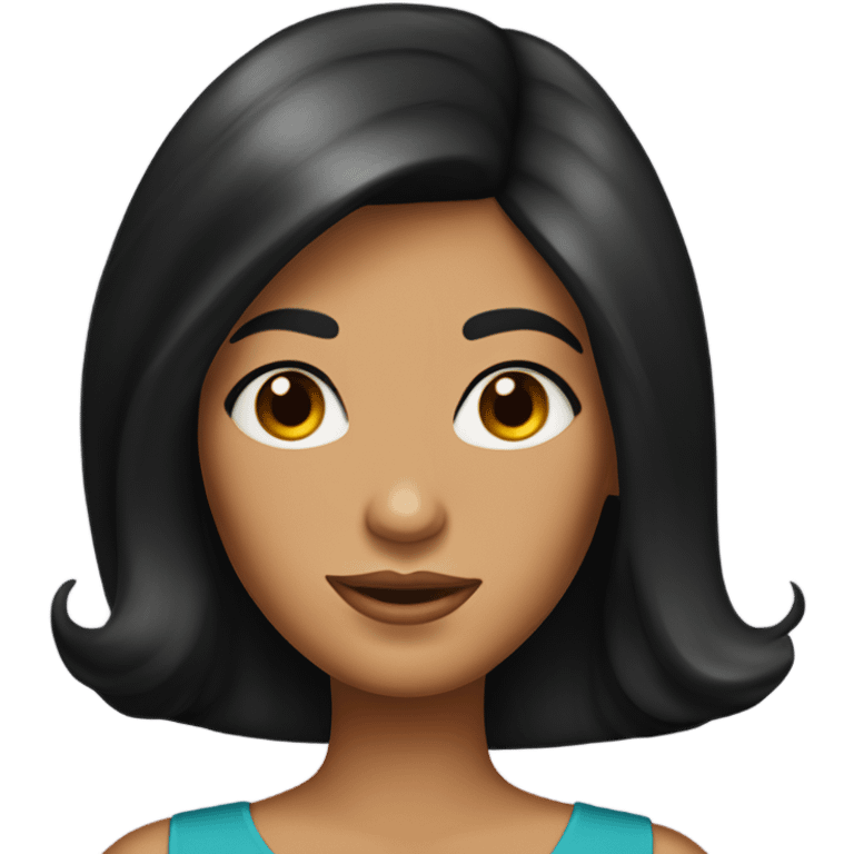 Tanned woman with long black hair wearing 1960s style outfit and hair emoji