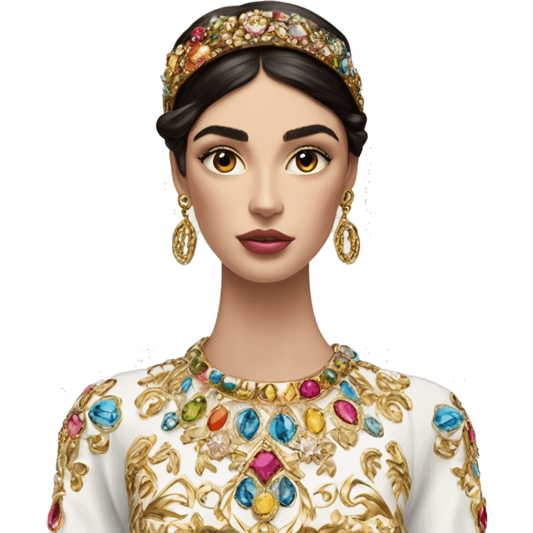 Dolce and Gabbana Italian model with dark hair and headband with colourful pastel ornament and golden detais  emoji