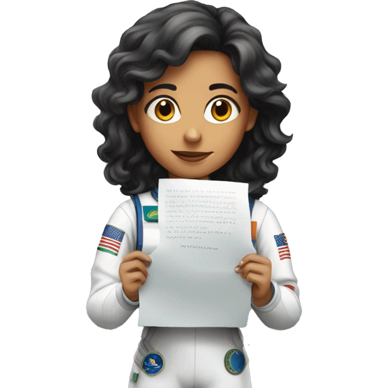 Saudi girl astronaut holding paper emoji