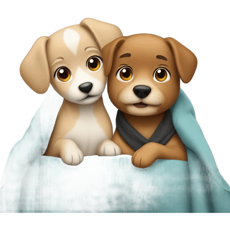 couple sitting on sofa with blanket and two small dogs emoji