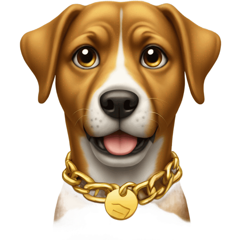 Dog with a gold chain and hand out saying stop emoji