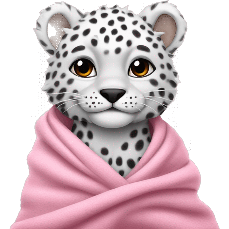 snow leapord cozy in pink blanket  emoji