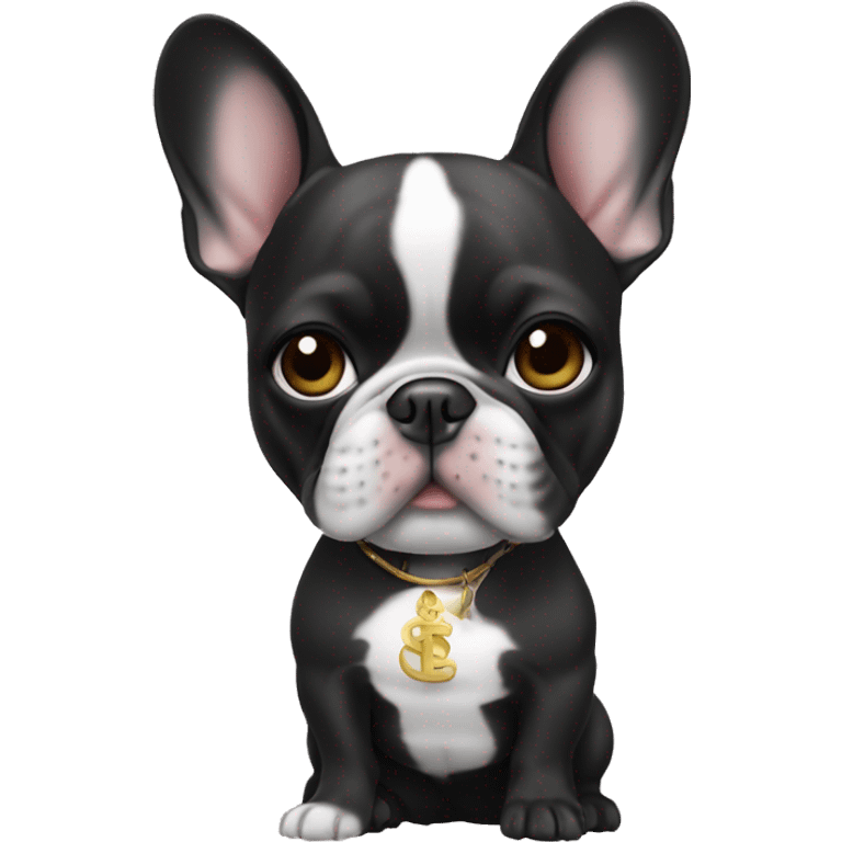 French bulldog black with White dollar with Asian girl emoji