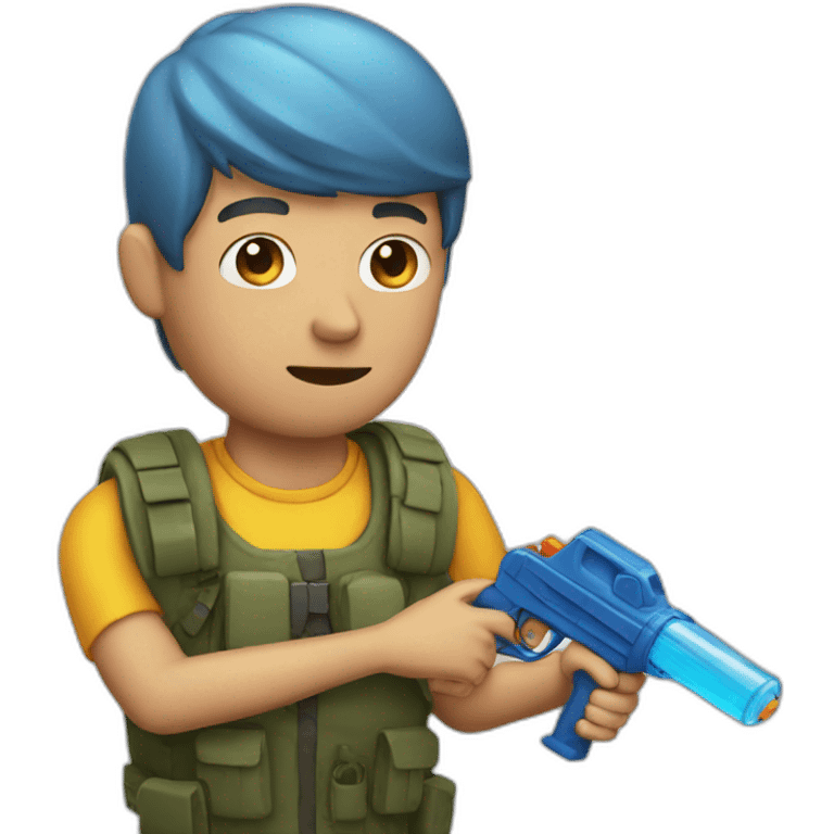 A man holds a water gun to his head emoji