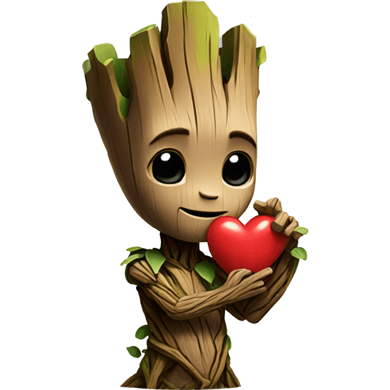 Groot holding a heart in his hands emoji