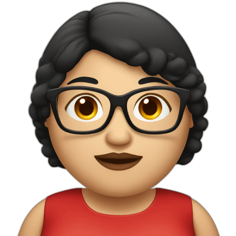 Fat woman with red dress with black hair with glasses emoji