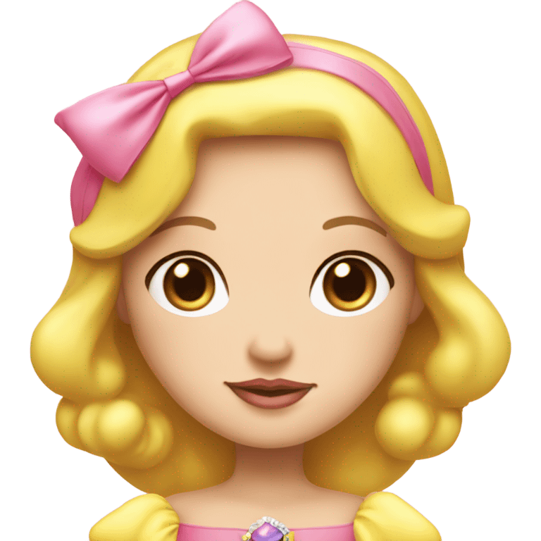 Snow White-princess pink normal dress and pink bow on head, yellow skin emoji